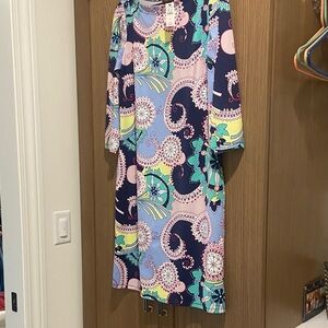 Talbots, New, Floral Paisley Knee-Length Shift Dress in Navy and Pastels